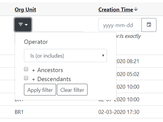 Org Unit Column Filter