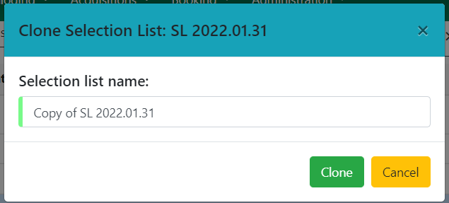 Clone Selection List Modal