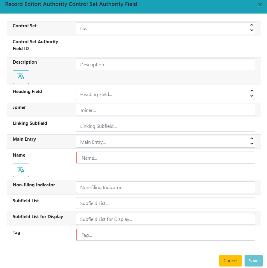 Authority Fields edit form