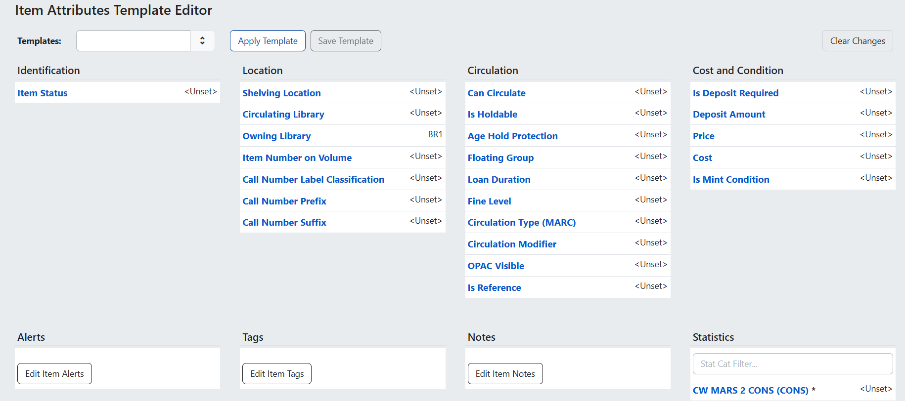 Holdings Template Editor