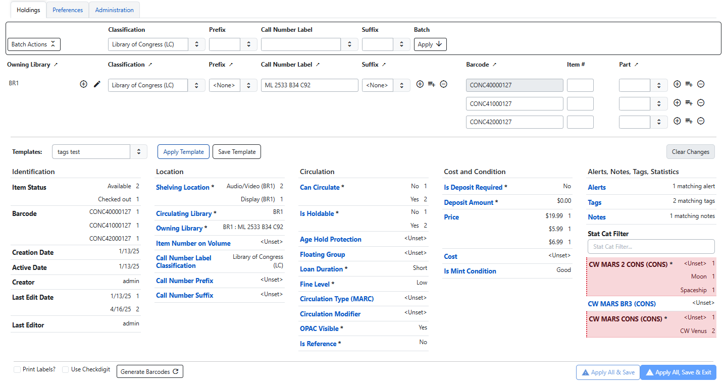 Holdings editor in batch mode