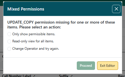 Holdings Editor permissions warning